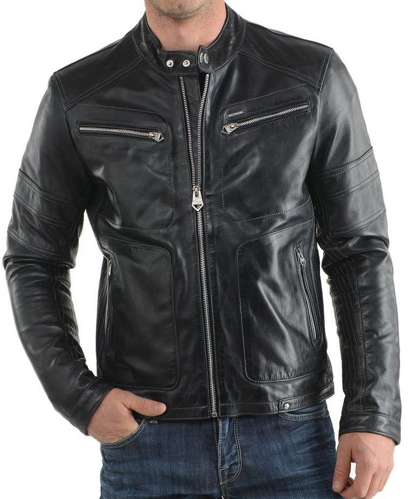 Men Lambskin Genuine Leather Jacket MJ193 freeshipping - SkinOutfit