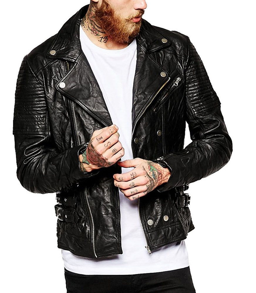 Men Lambskin Genuine Leather Jacket MJ201 freeshipping - SkinOutfit