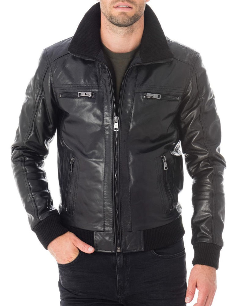 Men Lambskin Genuine Leather Jacket MJ206 freeshipping - SkinOutfit