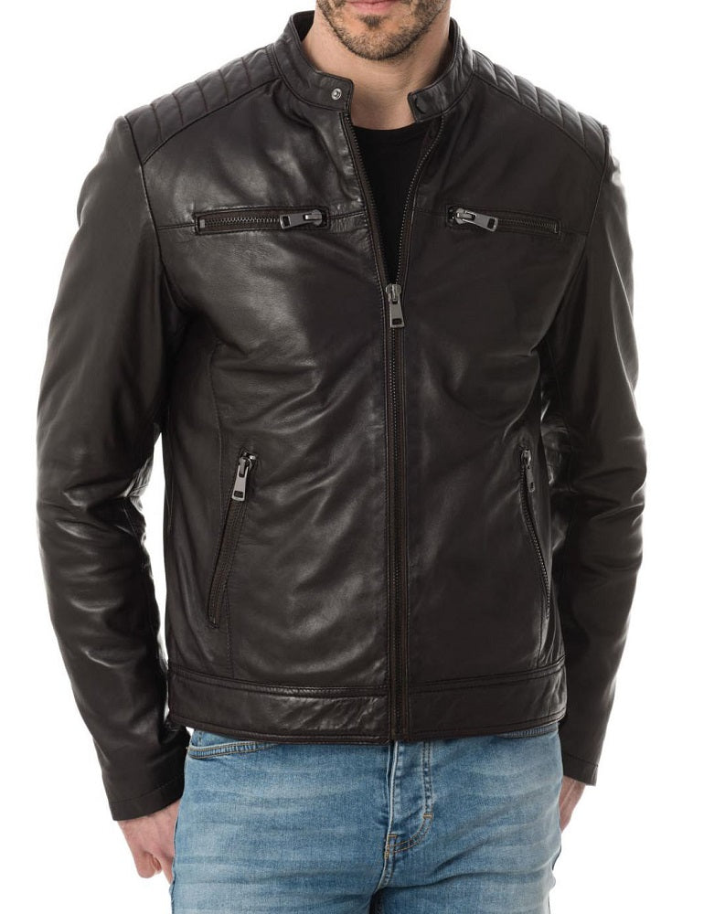 Men Lambskin Genuine Leather Jacket MJ208 freeshipping - SkinOutfit
