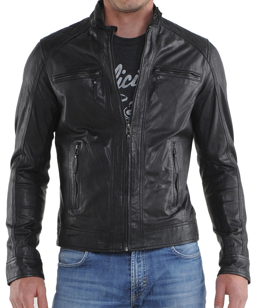 Men Lambskin Genuine Leather Jacket MJ 20 freeshipping - SkinOutfit