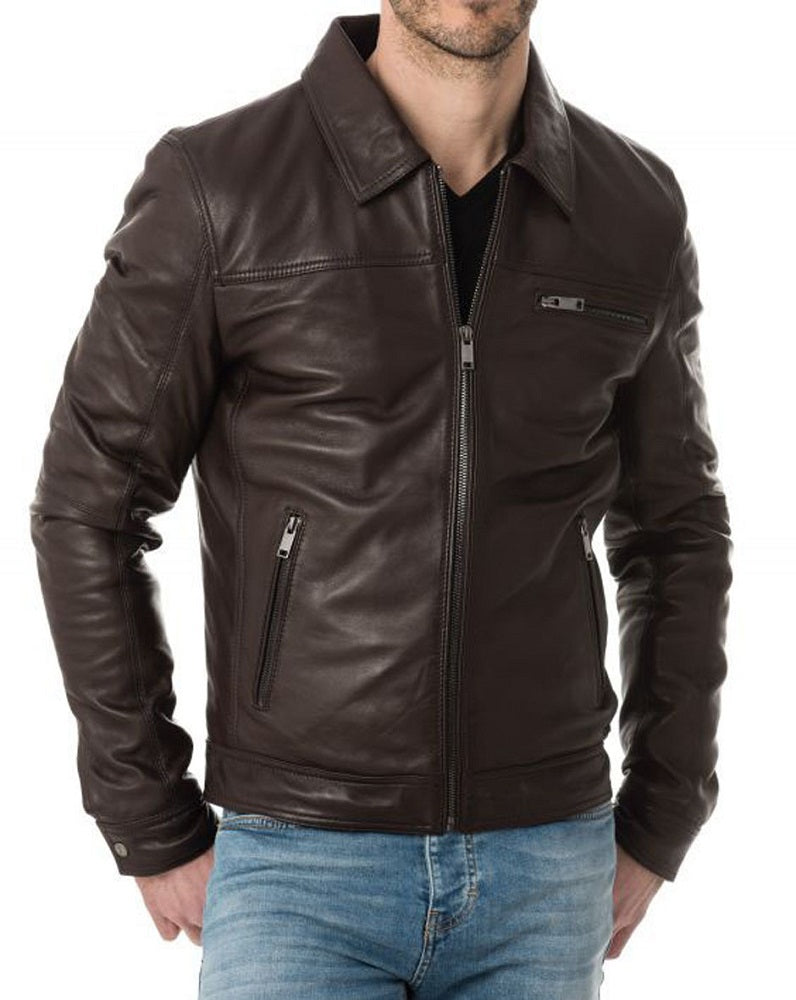 Men Lambskin Genuine Leather Jacket MJ213 SkinOutfit