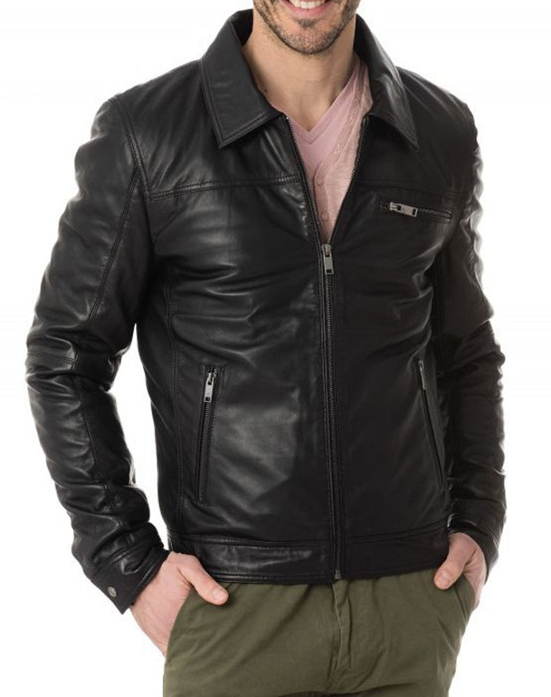 Men Lambskin Genuine Leather Jacket MJ214 freeshipping - SkinOutfit