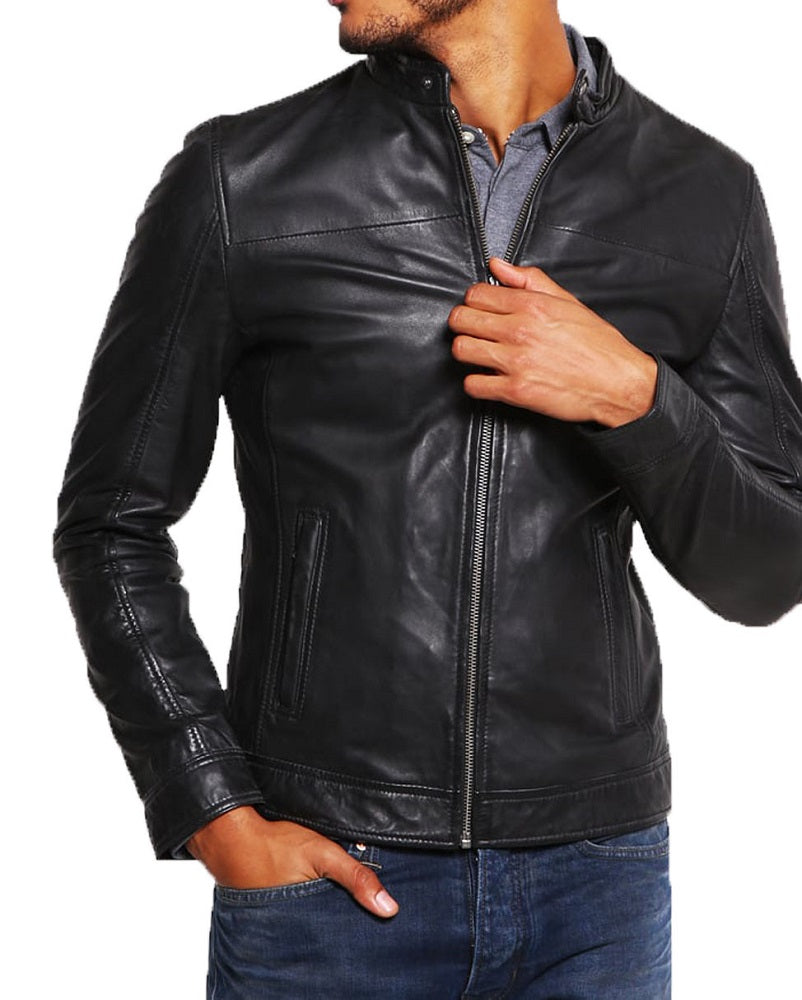 Men Lambskin Genuine Leather Jacket MJ219 freeshipping - SkinOutfit