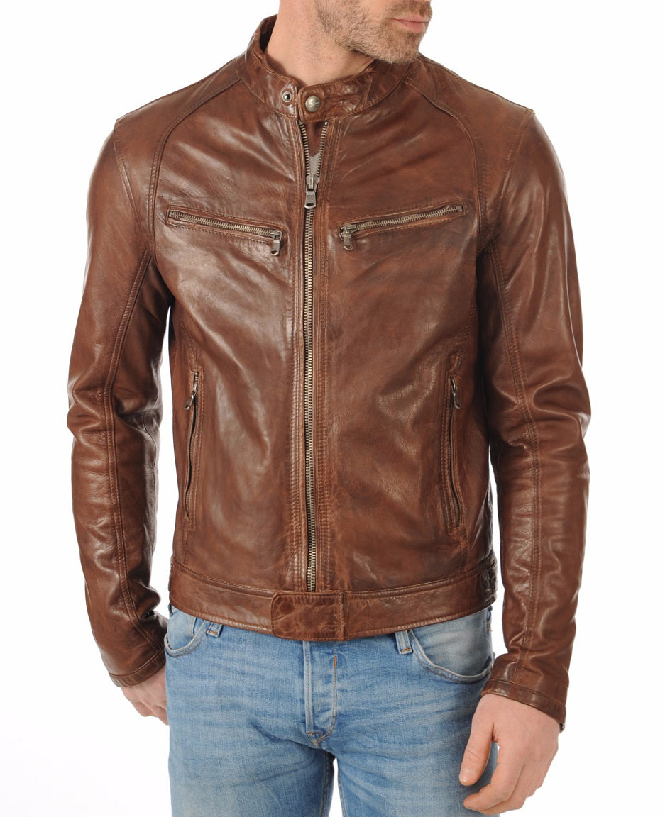 Men Lambskin Genuine Leather Jacket MJ 21 SkinOutfit