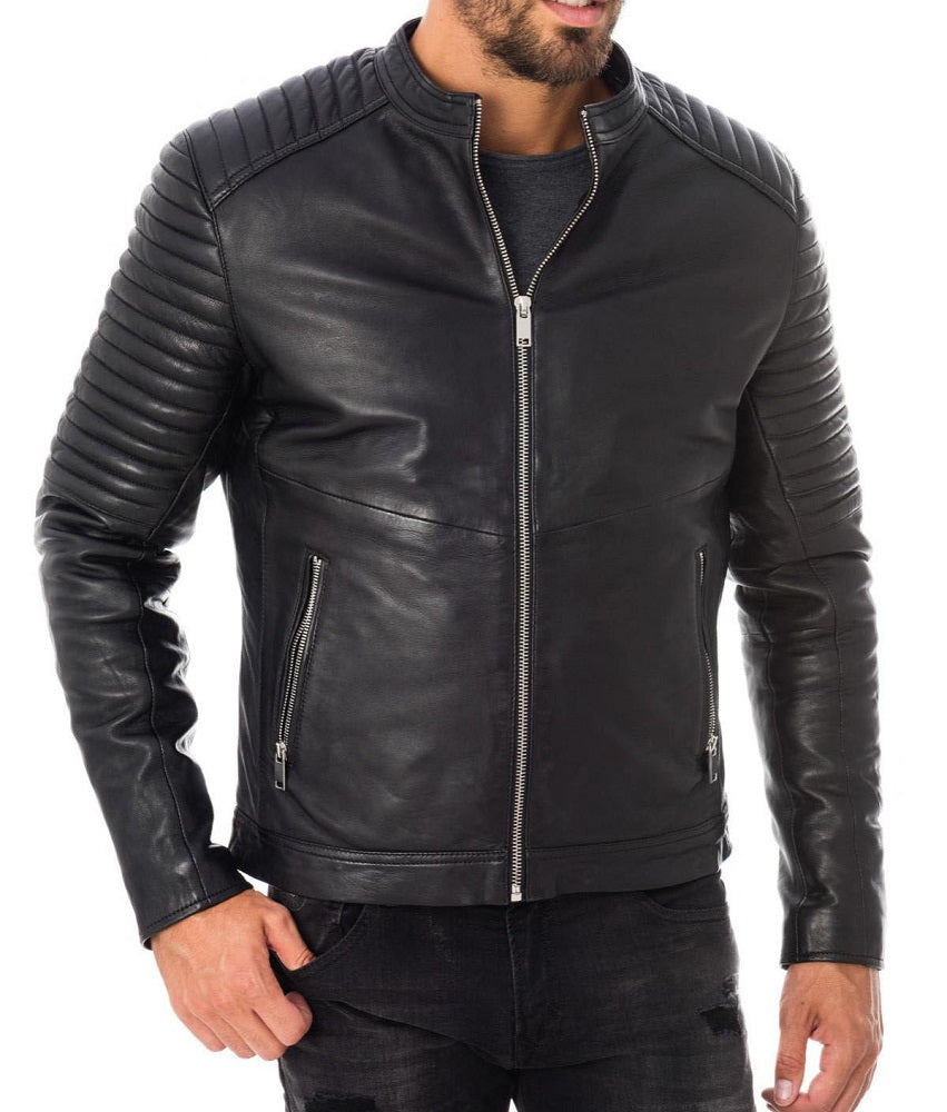 Men Lambskin Genuine Leather Jacket MJ223 freeshipping - SkinOutfit