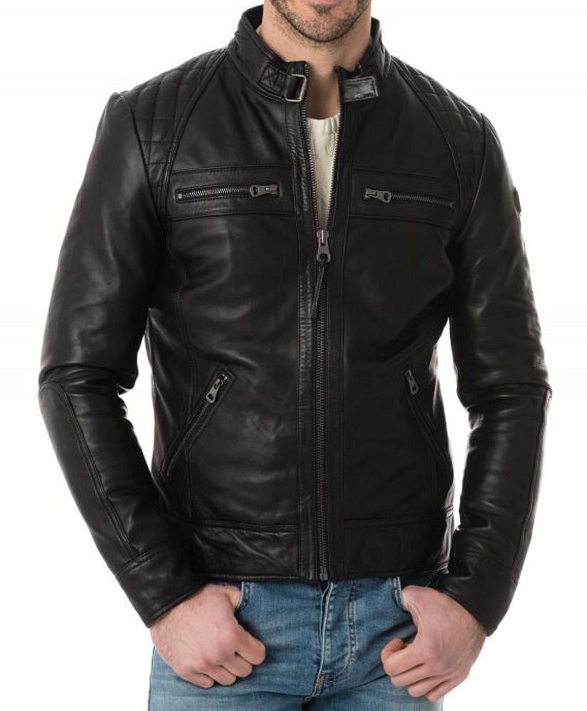 Men Lambskin Genuine Leather Jacket MJ226 freeshipping - SkinOutfit