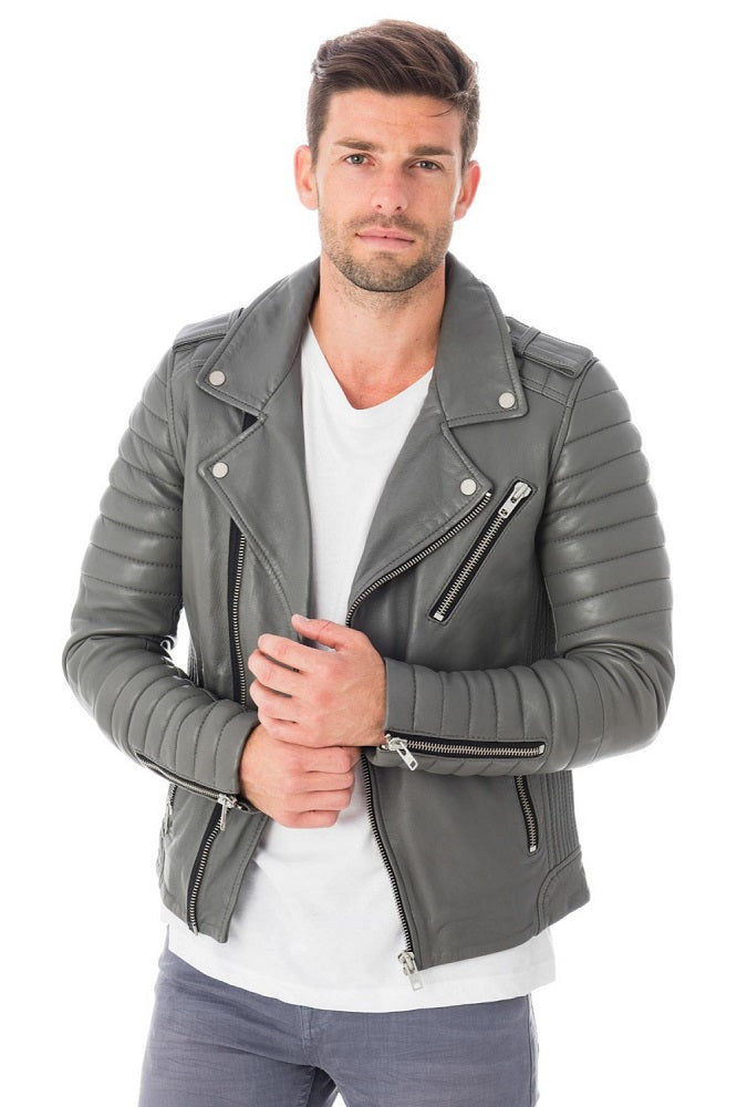 Men Genuine Leather Jacket MJ 22 freeshipping - SkinOutfit