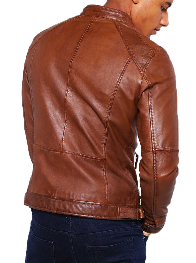 Men Lambskin Genuine Leather Jacket MJ234 freeshipping - SkinOutfit