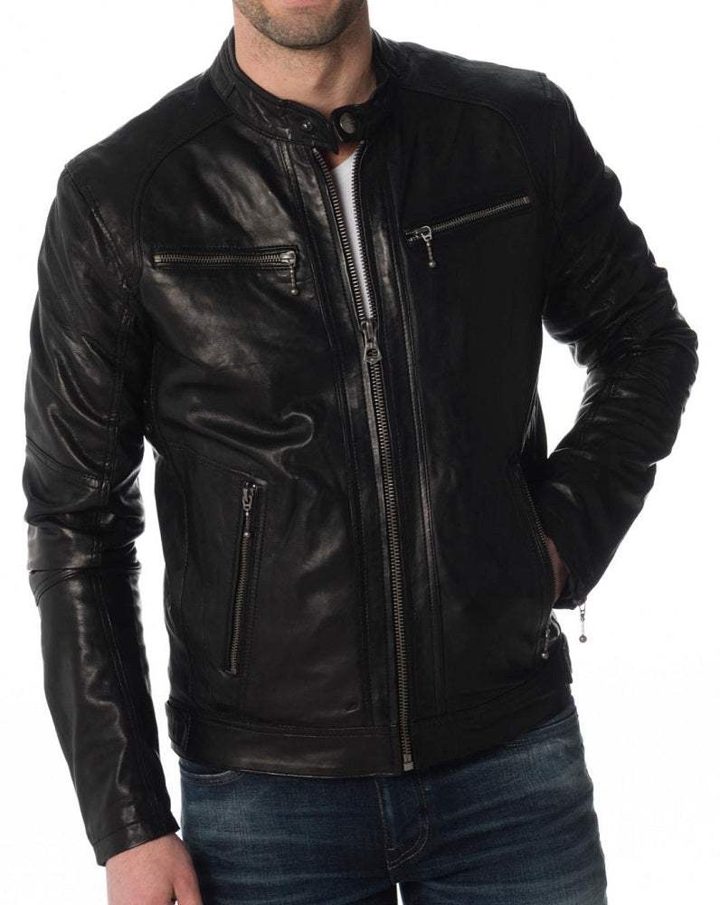 Men Lambskin Genuine Leather Jacket MJ237 freeshipping - SkinOutfit