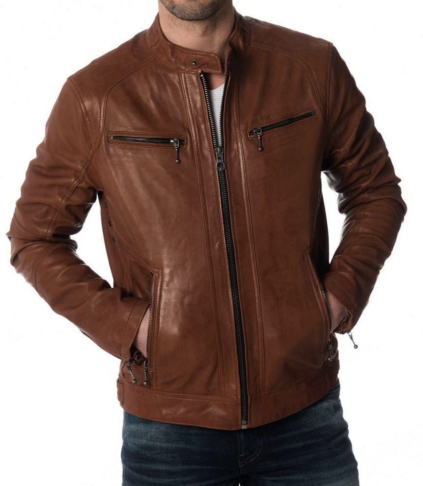 Men Lambskin Genuine Leather Jacket MJ239 freeshipping - SkinOutfit