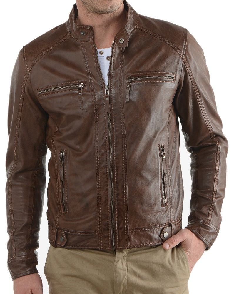 Men Lambskin Genuine Leather Jacket MJ 23 freeshipping - SkinOutfit