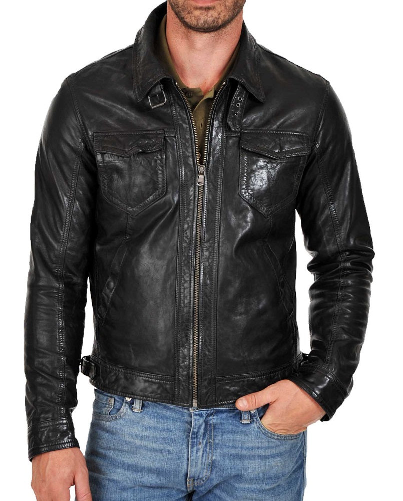 Men Lambskin Genuine Leather Jacket MJ 25 freeshipping - SkinOutfit