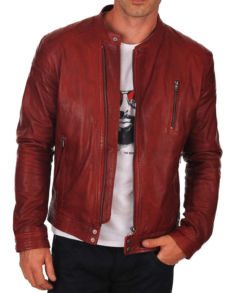 Men Lambskin Genuine Leather Jacket MJ 26 freeshipping - SkinOutfit