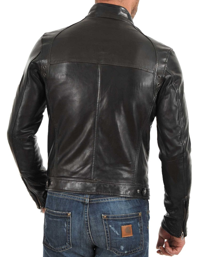 Men Lambskin Genuine Leather Jacket MJ377 freeshipping - SkinOutfit