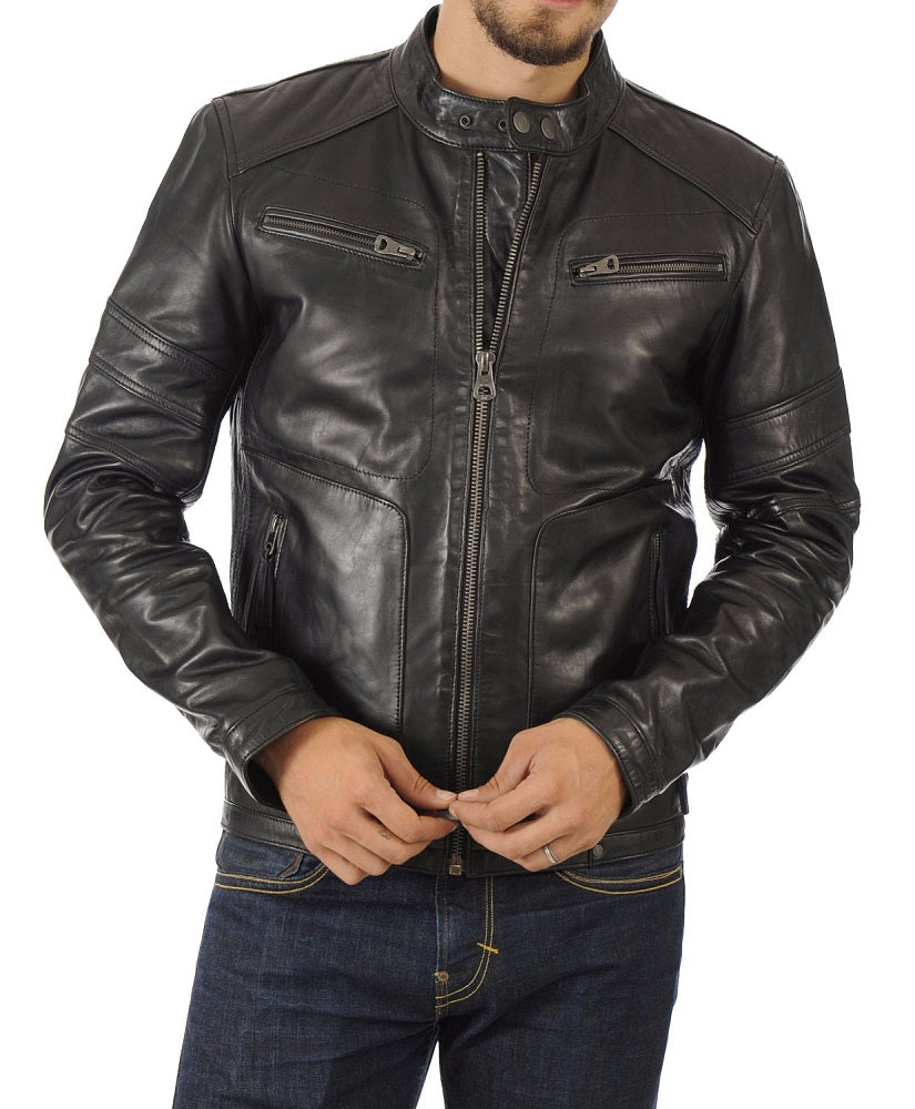 Men Lambskin Genuine Leather Jacket MJ278 freeshipping - SkinOutfit