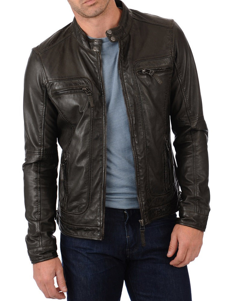 Men Lambskin Genuine Leather Jacket MJ288 freeshipping - SkinOutfit