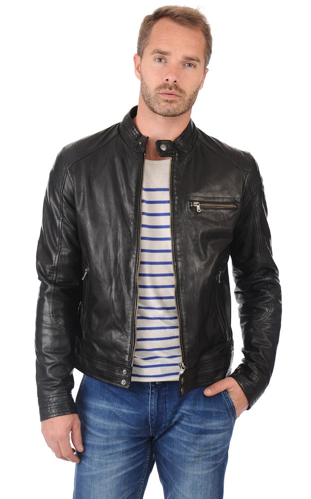 Men Genuine Leather Jacket MJ 28 freeshipping - SkinOutfit