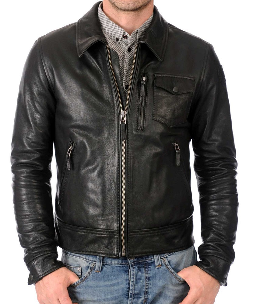 Men Lambskin Genuine Leather Jacket MJ298 freeshipping - SkinOutfit