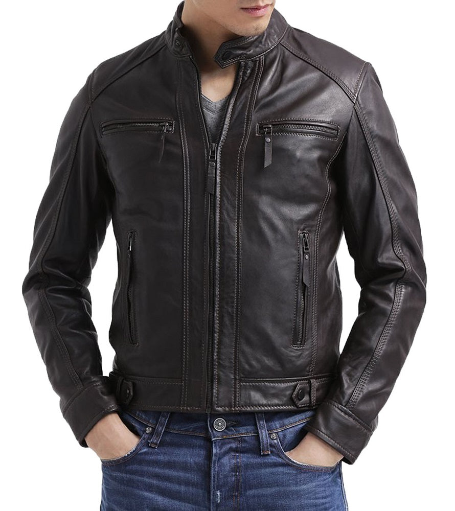 Men Lambskin Genuine Leather Jacket MJ299 freeshipping - SkinOutfit