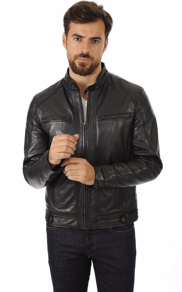 Men Genuine Leather Jacket MJ 29 freeshipping - SkinOutfit
