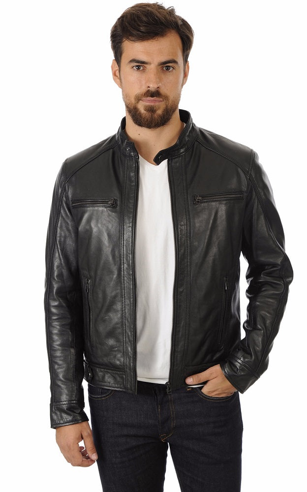 Men Genuine Leather Jacket MJ 29 freeshipping - SkinOutfit