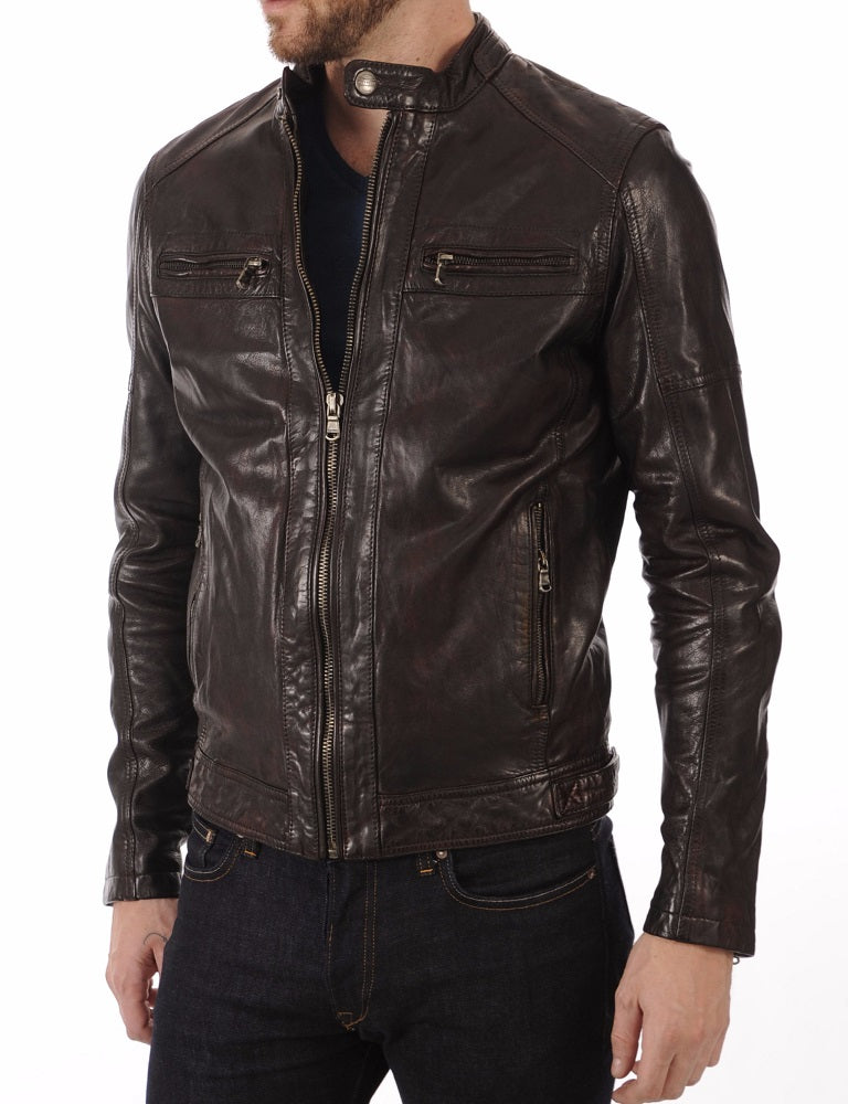 Men Lambskin Genuine Leather Jacket MJ306 freeshipping - SkinOutfit