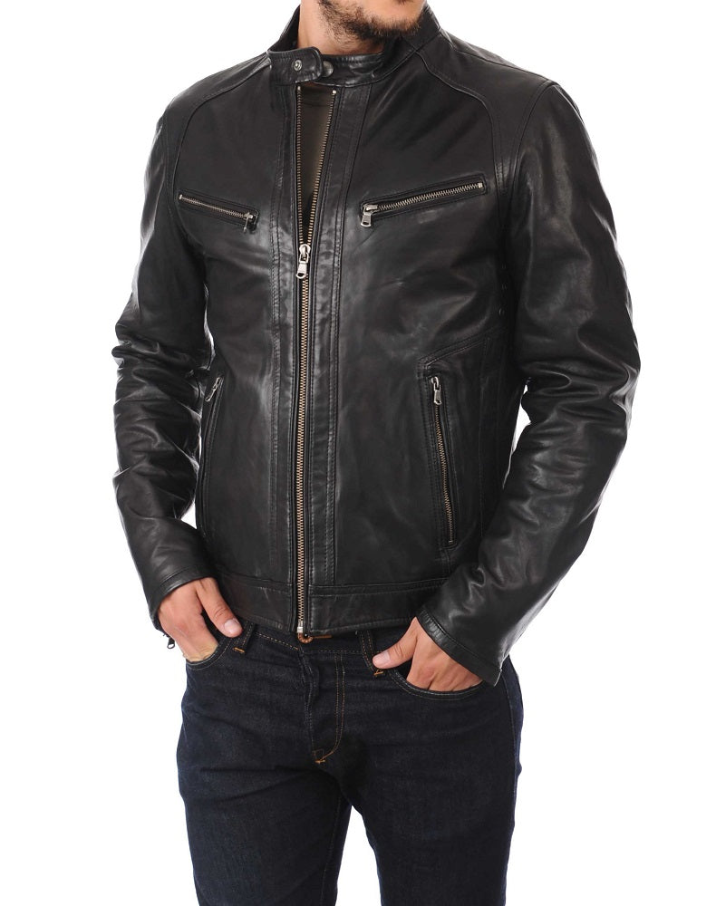 Men Lambskin Genuine Leather Jacket MJ314 freeshipping - SkinOutfit