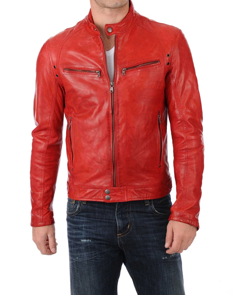 Men Lambskin Genuine Leather Jacket MJ318 freeshipping - SkinOutfit
