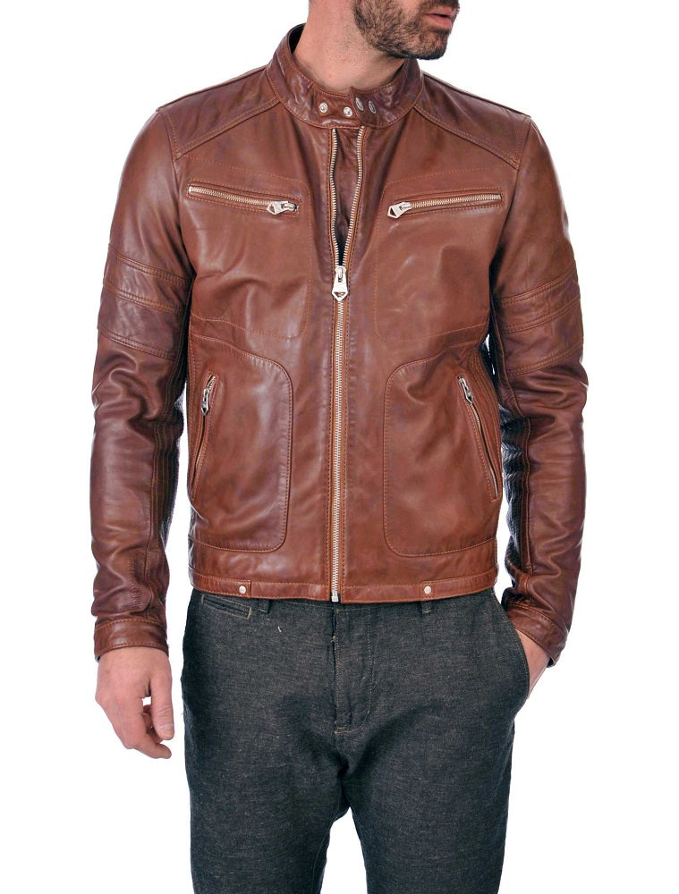 Men Lambskin Genuine Leather Jacket MJ320 freeshipping - SkinOutfit