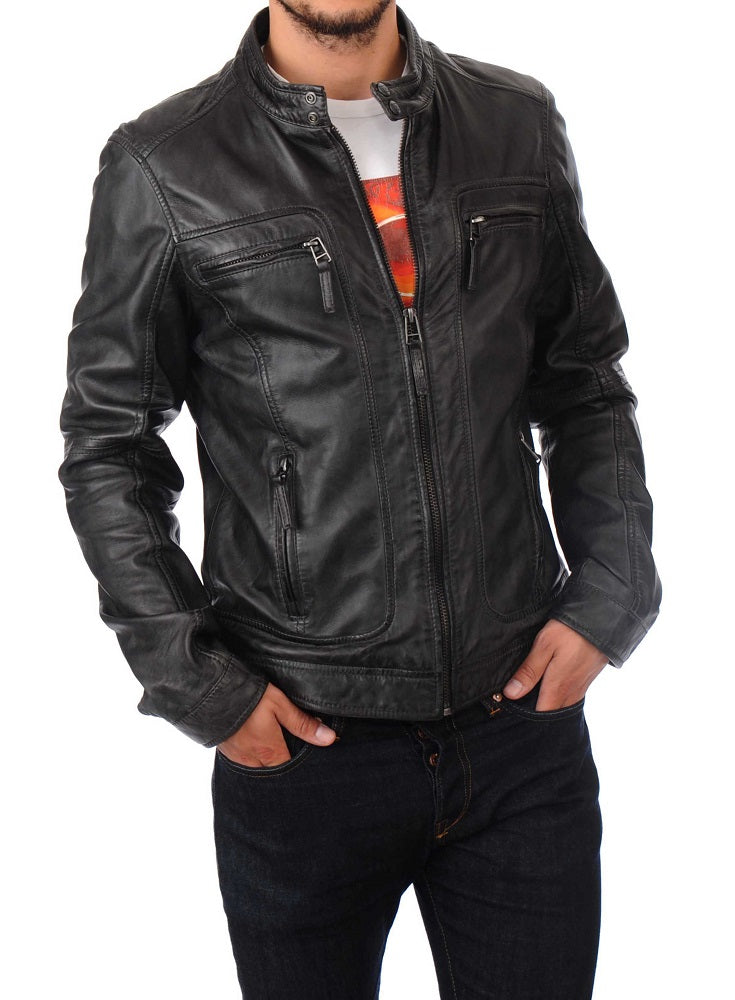 Men Lambskin Genuine Leather Jacket MJ332 freeshipping - SkinOutfit