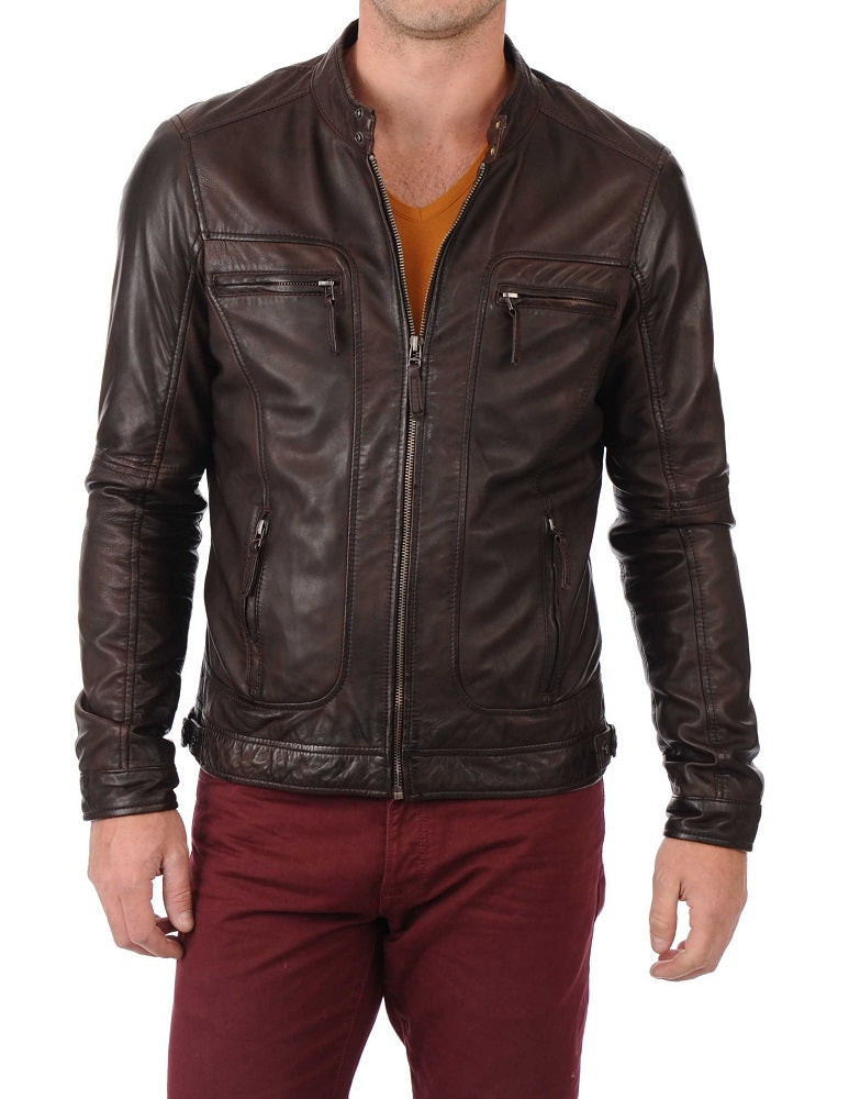 Men Lambskin Genuine Leather Jacket MJ335 freeshipping - SkinOutfit