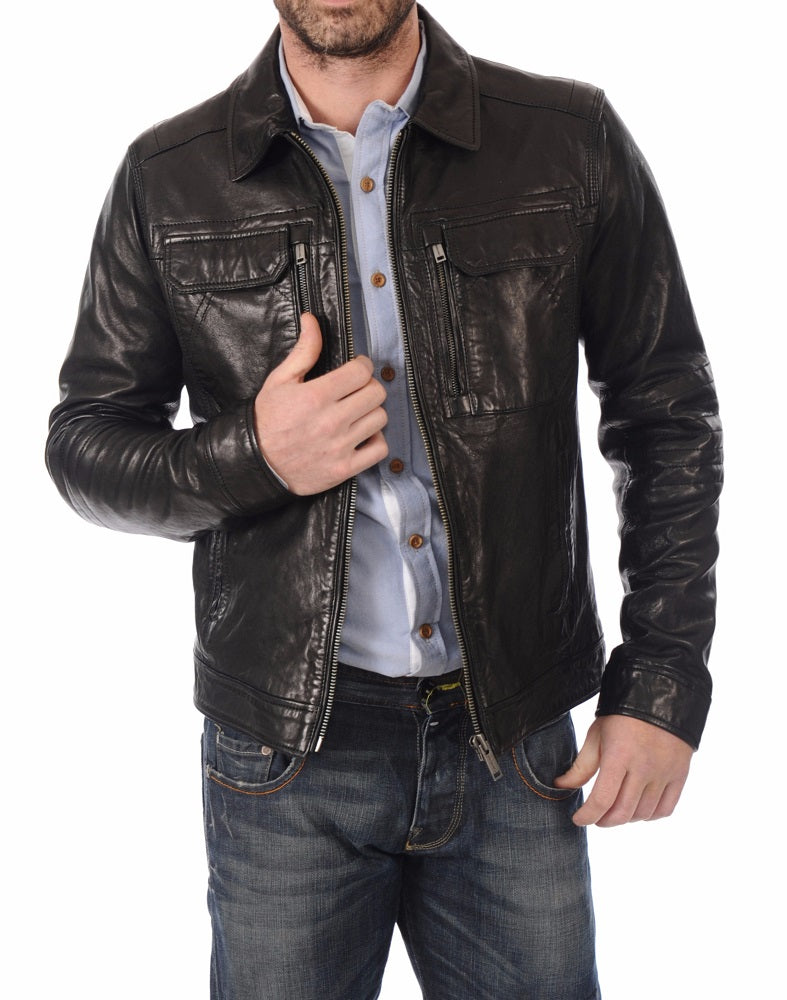 Men Lambskin Genuine Leather Jacket MJ368 freeshipping - SkinOutfit