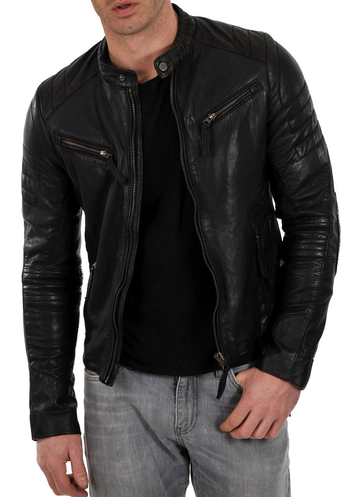 Men Lambskin Genuine Leather Jacket MJ 37 freeshipping - SkinOutfit