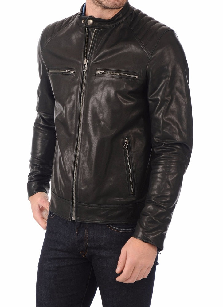 Men Lambskin Genuine Leather Jacket MJ392 SkinOutfit