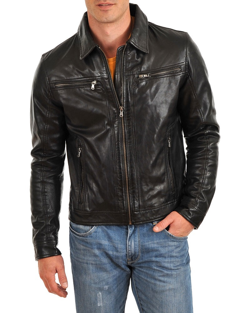 Men Lambskin Genuine Leather Jacket MJ393 freeshipping - SkinOutfit