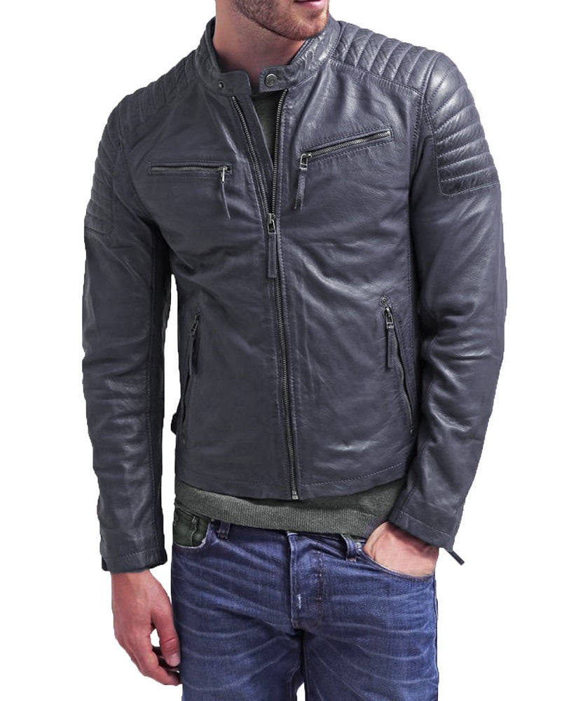 Men Lambskin Genuine Leather Jacket MJ398 freeshipping - SkinOutfit