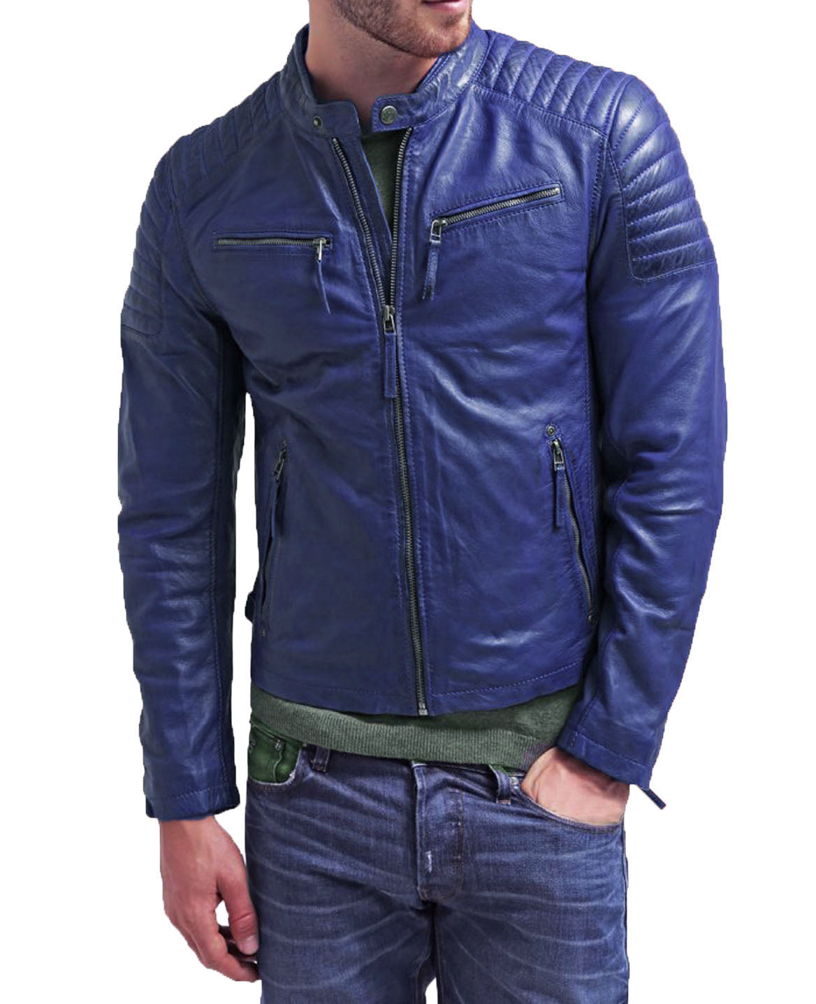 Men Lambskin Genuine Leather Jacket MJ399 SkinOutfit