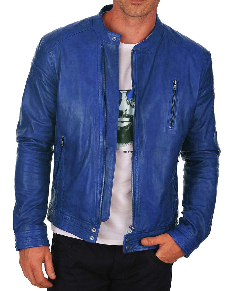 Men Lambskin Genuine Leather Jacket MJ406 freeshipping - SkinOutfit