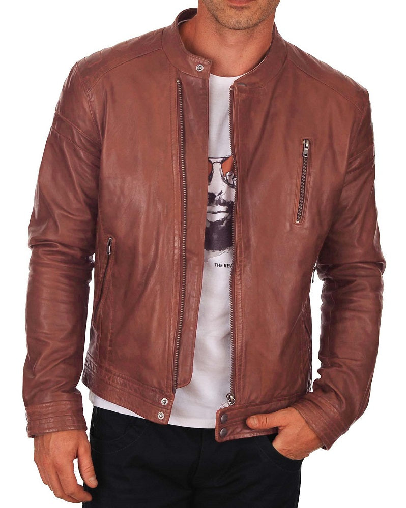 Men Lambskin Genuine Leather Jacket MJ408 freeshipping - SkinOutfit