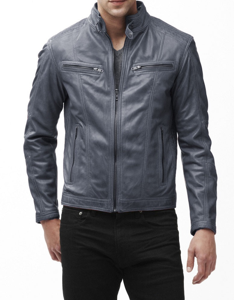 Men Lambskin Genuine Leather Jacket MJ410 freeshipping - SkinOutfit