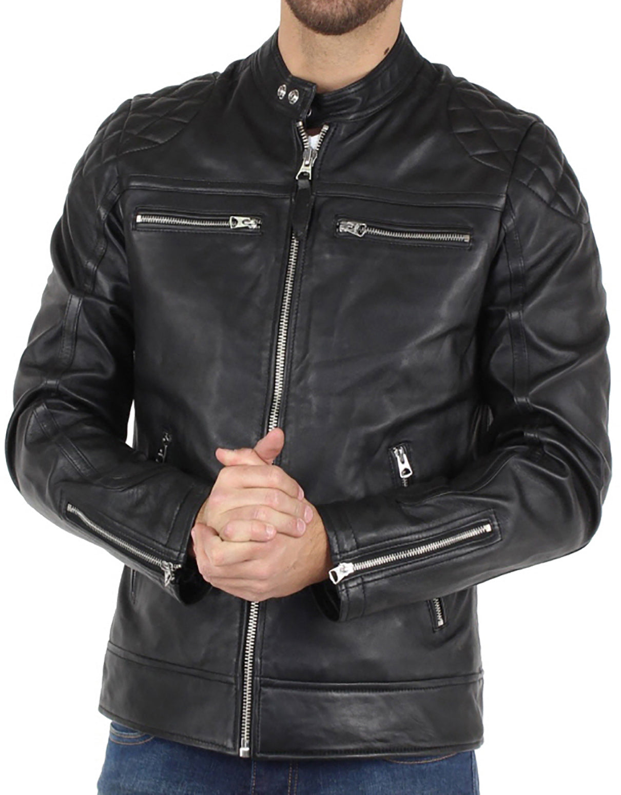 Men Lambskin Genuine Leather Jacket MJ 41 SkinOutfit