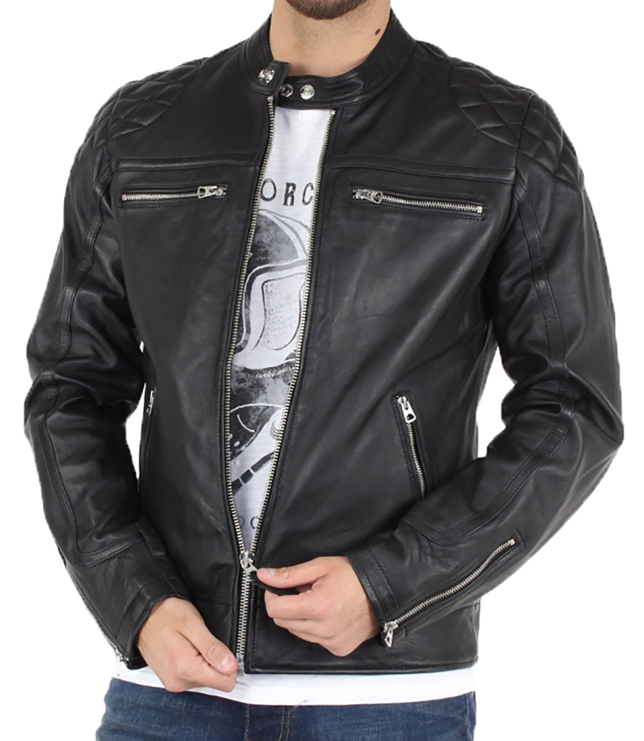 Men Lambskin Genuine Leather Jacket MJ 41 SkinOutfit