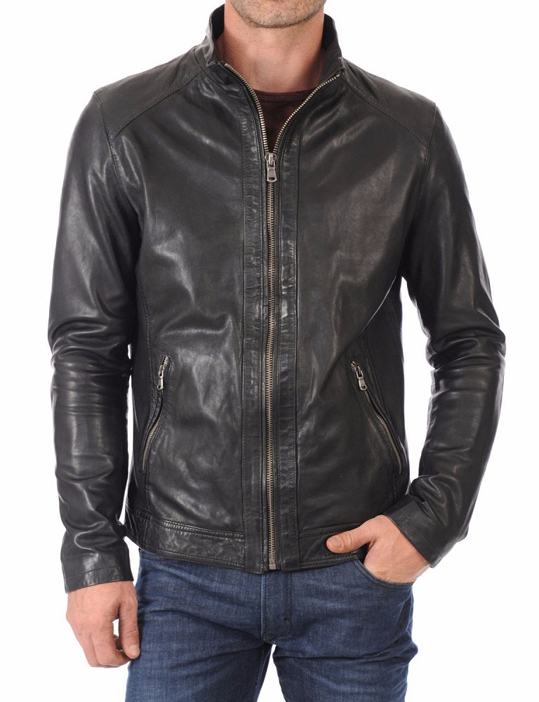 Men Lambskin Genuine Leather Jacket MJ422 freeshipping - SkinOutfit