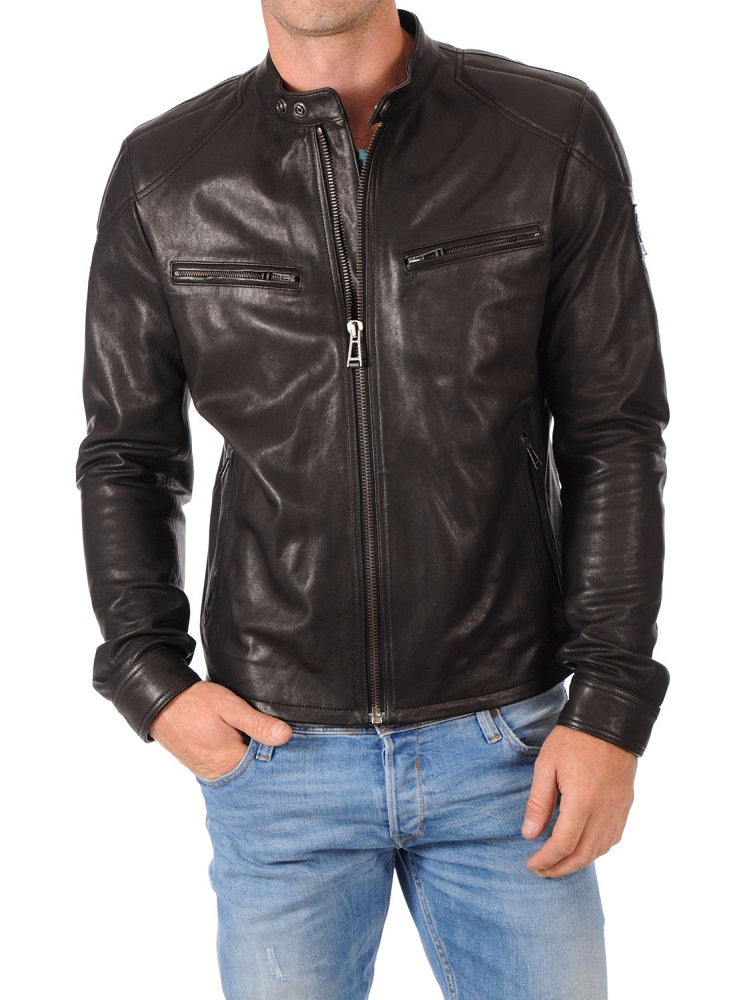 Men Lambskin Genuine Leather Jacket MJ427 freeshipping - SkinOutfit
