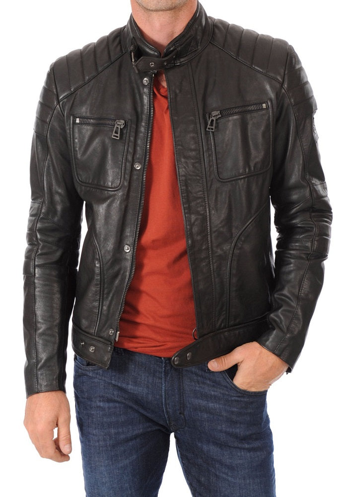 Men Lambskin Genuine Leather Jacket MJ428 freeshipping - SkinOutfit