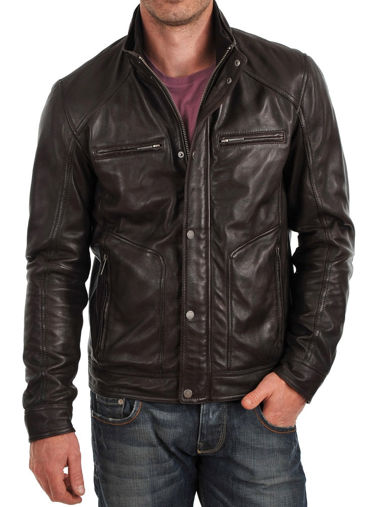 Men Lambskin Genuine Leather Jacket MJ 42 SkinOutfit