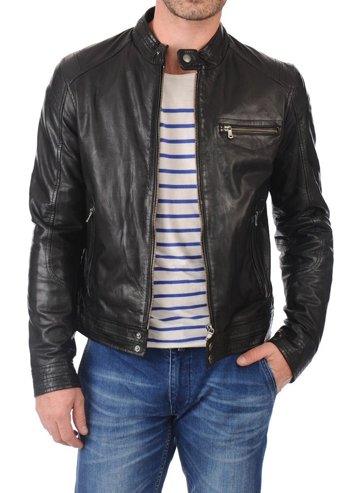 Men Lambskin Genuine Leather Jacket MJ433 freeshipping - SkinOutfit