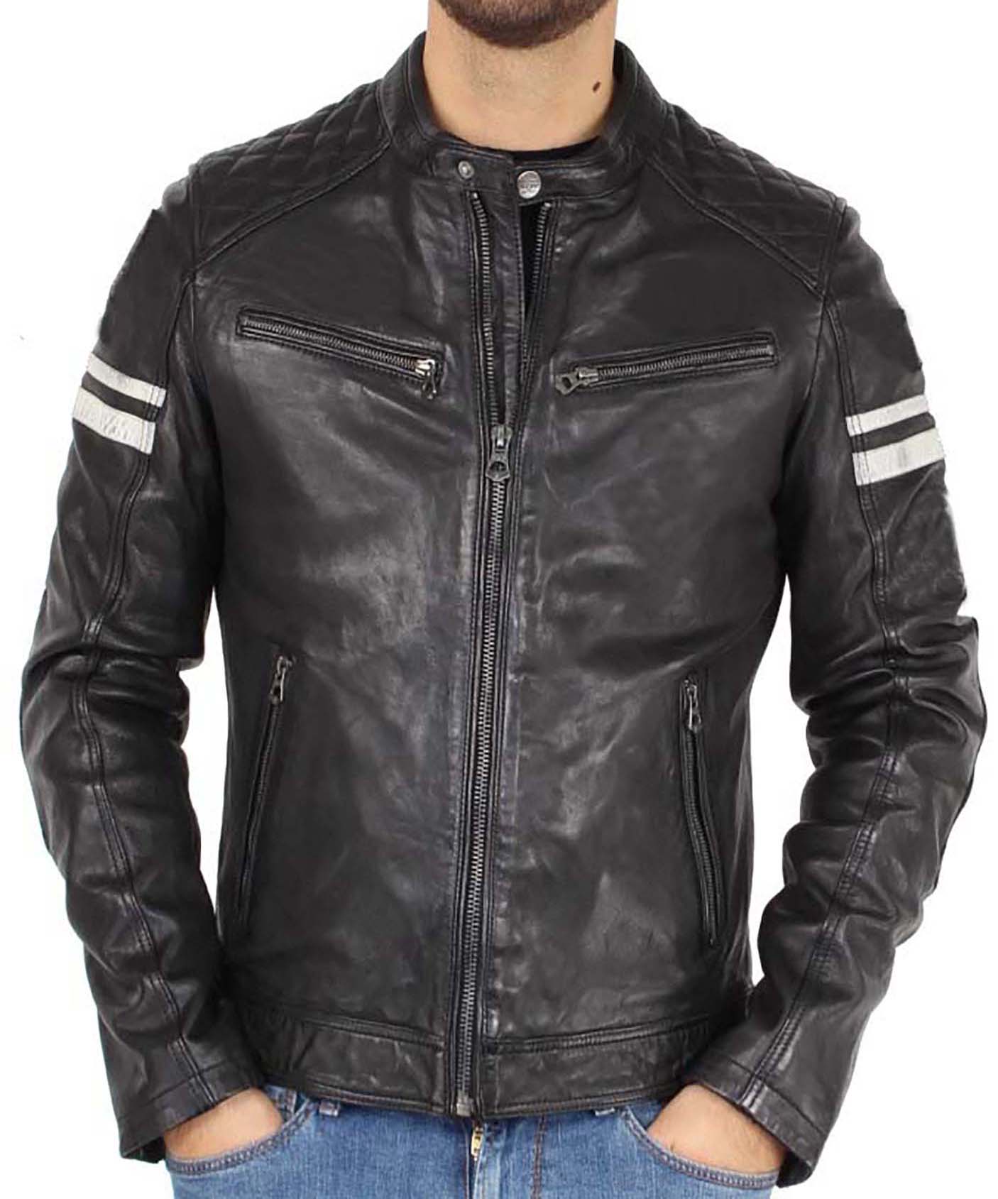 Men Lambskin Genuine Leather Jacket MJ 43 SkinOutfit