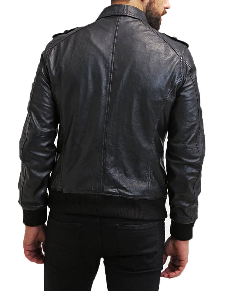 Men Lambskin Genuine Leather Jacket MJ440 freeshipping - SkinOutfit